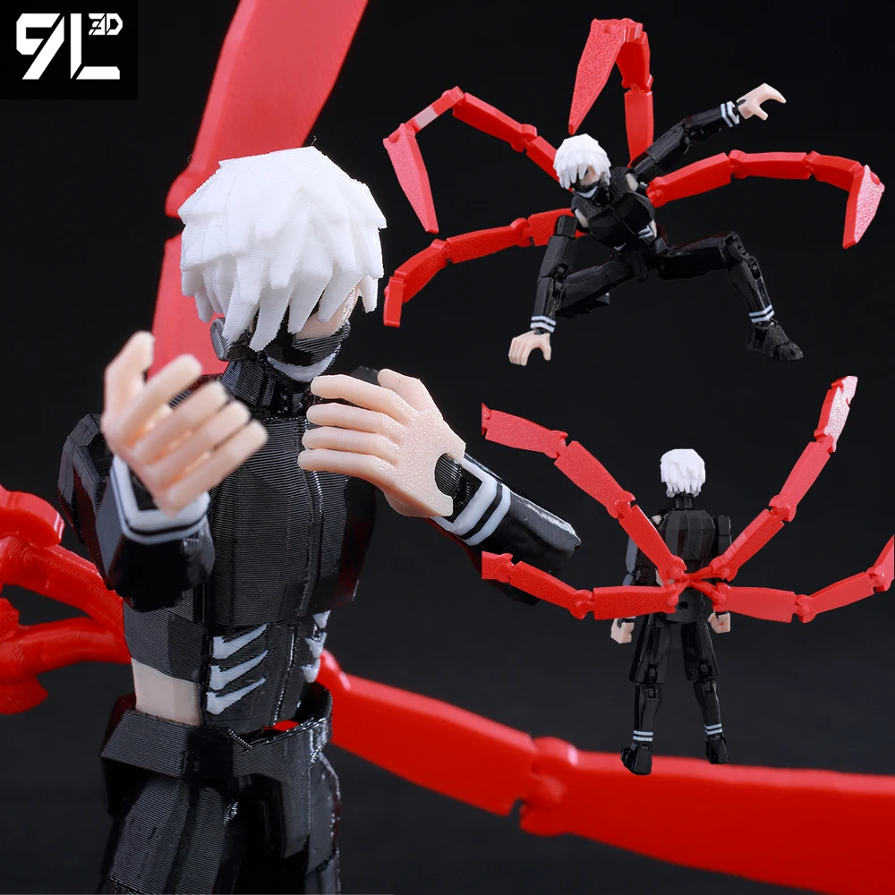 9L3D Lucky 13 Dummy 13 T13 - Kaneki Ken Tokyo Ghoul Awakened Rage Figura Articulada Pelo Blanco Ojos Rojos Juguete de Posa de Combate Extremo
