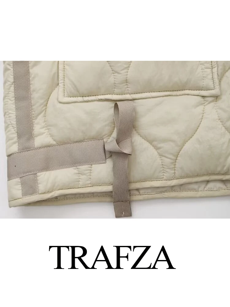 TRAFZA dames wintermode serie strik versierd katoenen jas met lange mouwen vrouwelijke elegante high street warme zakjas