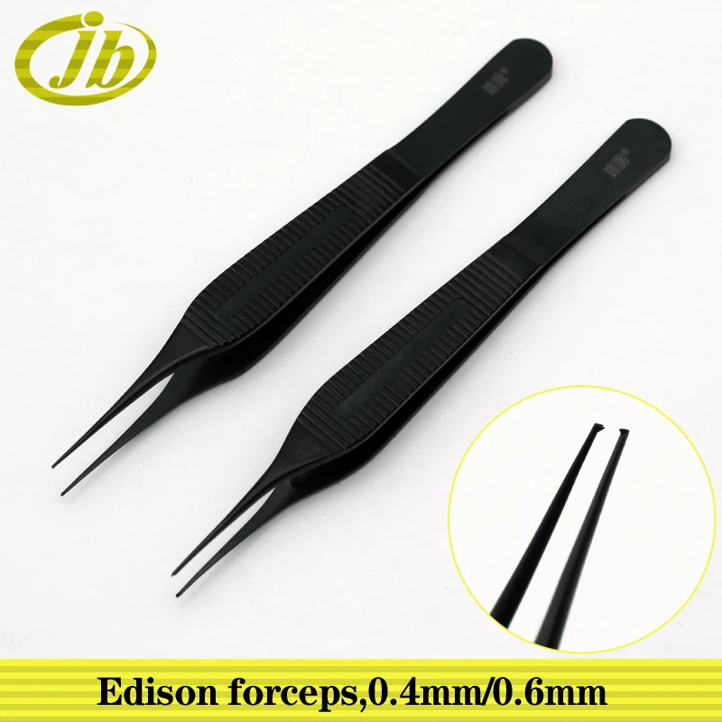 Edison forceps surgical operating instrument 12cm black 0.4/0.6mm straight toothed plastic tweezers ouble eyelid tool