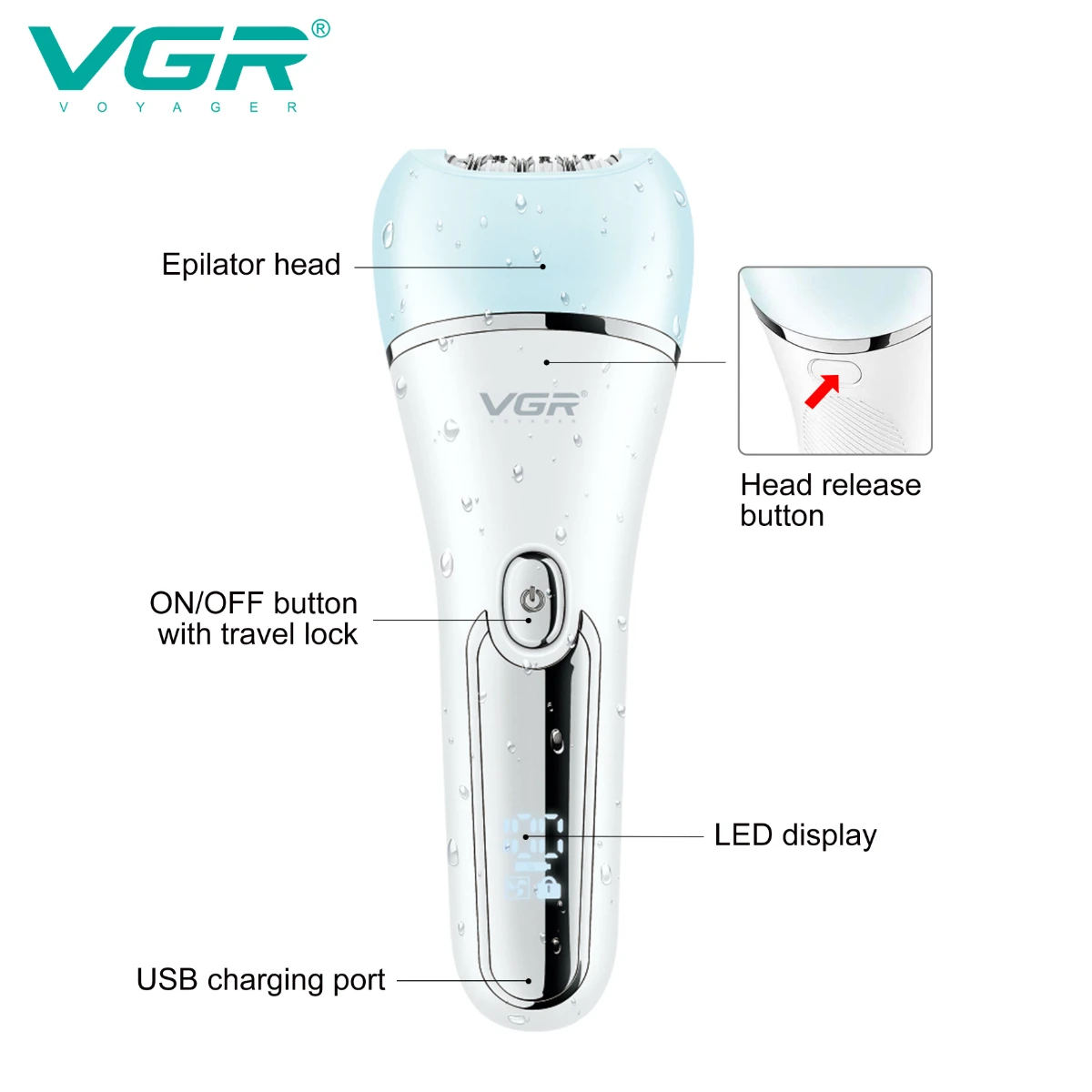 VGR Hair Remover Rechargeable Epilator Professional Lady Shaver Electric 6 In 1 Bikini Leg Body LED Epilator for Women V-733 image 3