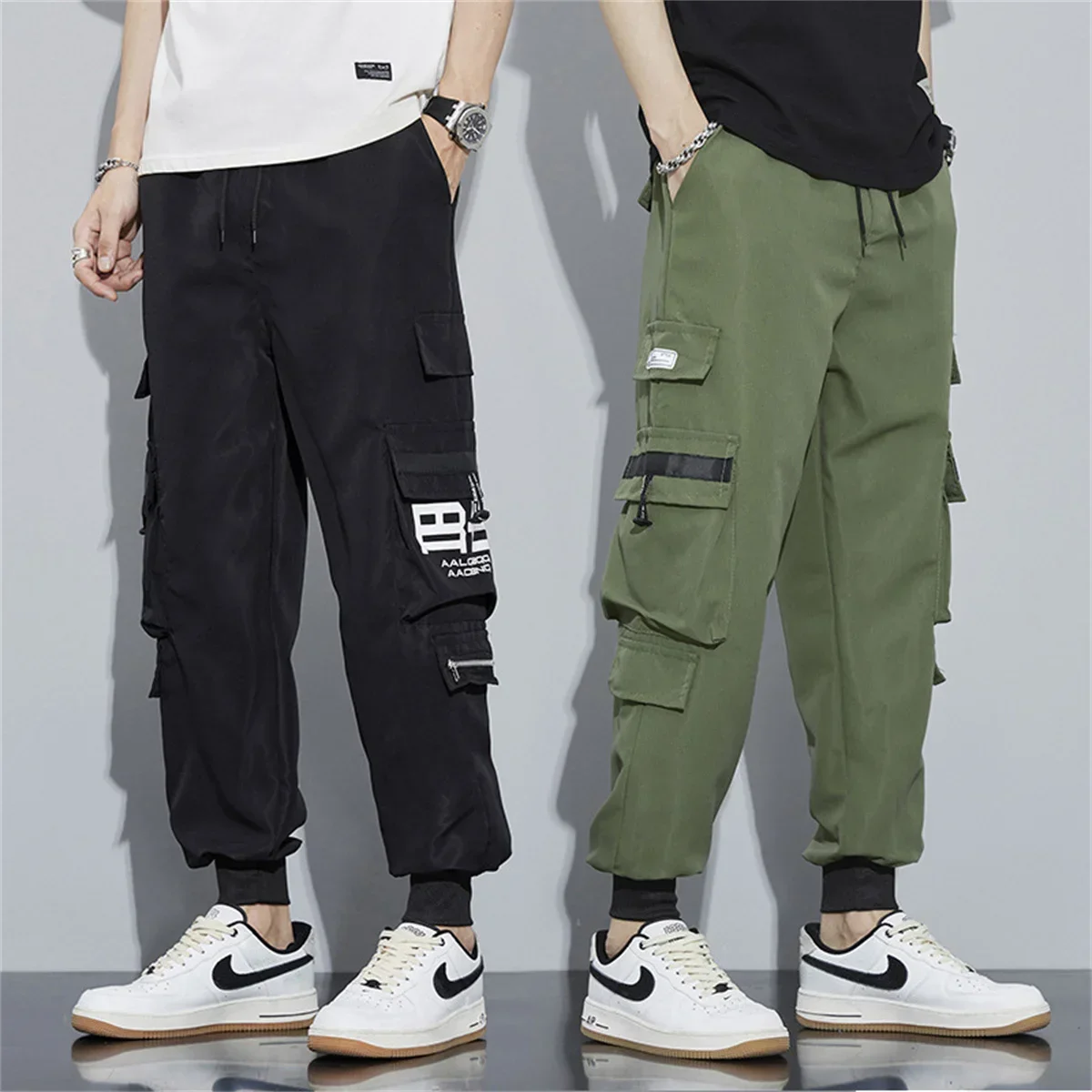 

2025 черные брюки-карго с несколькими карманами и шнурком, мужская повседневная верхняя одежда, брюки на лето и осень, уличные спортивные штаны в стиле хип-хоп для мужчин и женщин