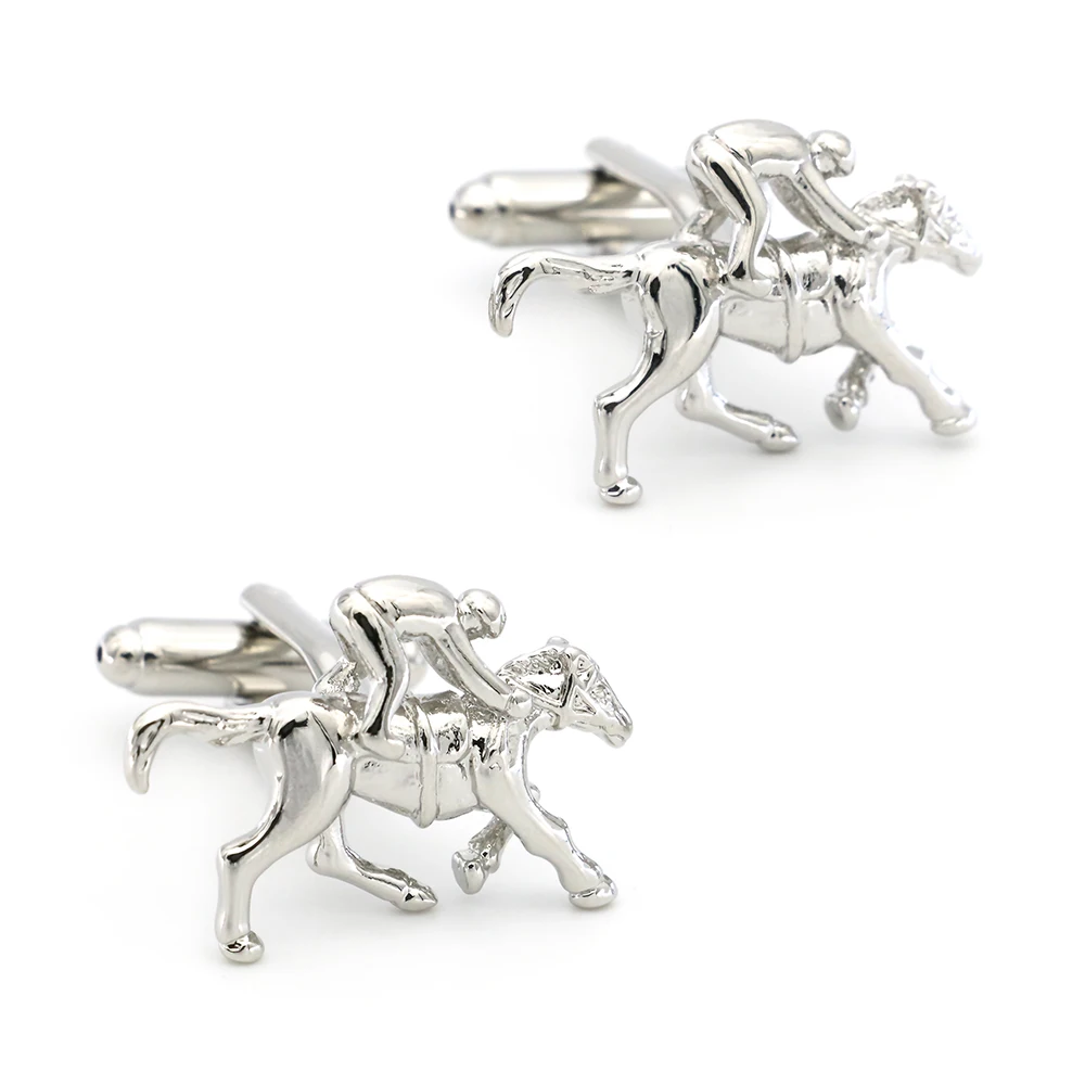 Sport Design Polo Player Cufflinks For Men Quality Copper Material Silver Color Cuff Links Wholesale&retail