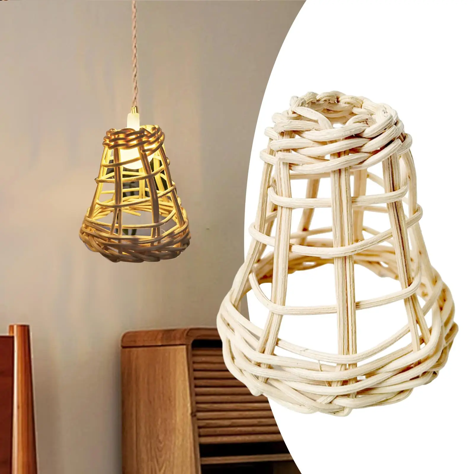 Woven Rattan Lamp Shade Hanging Lampshade for Living Room Bedroom Restaurant