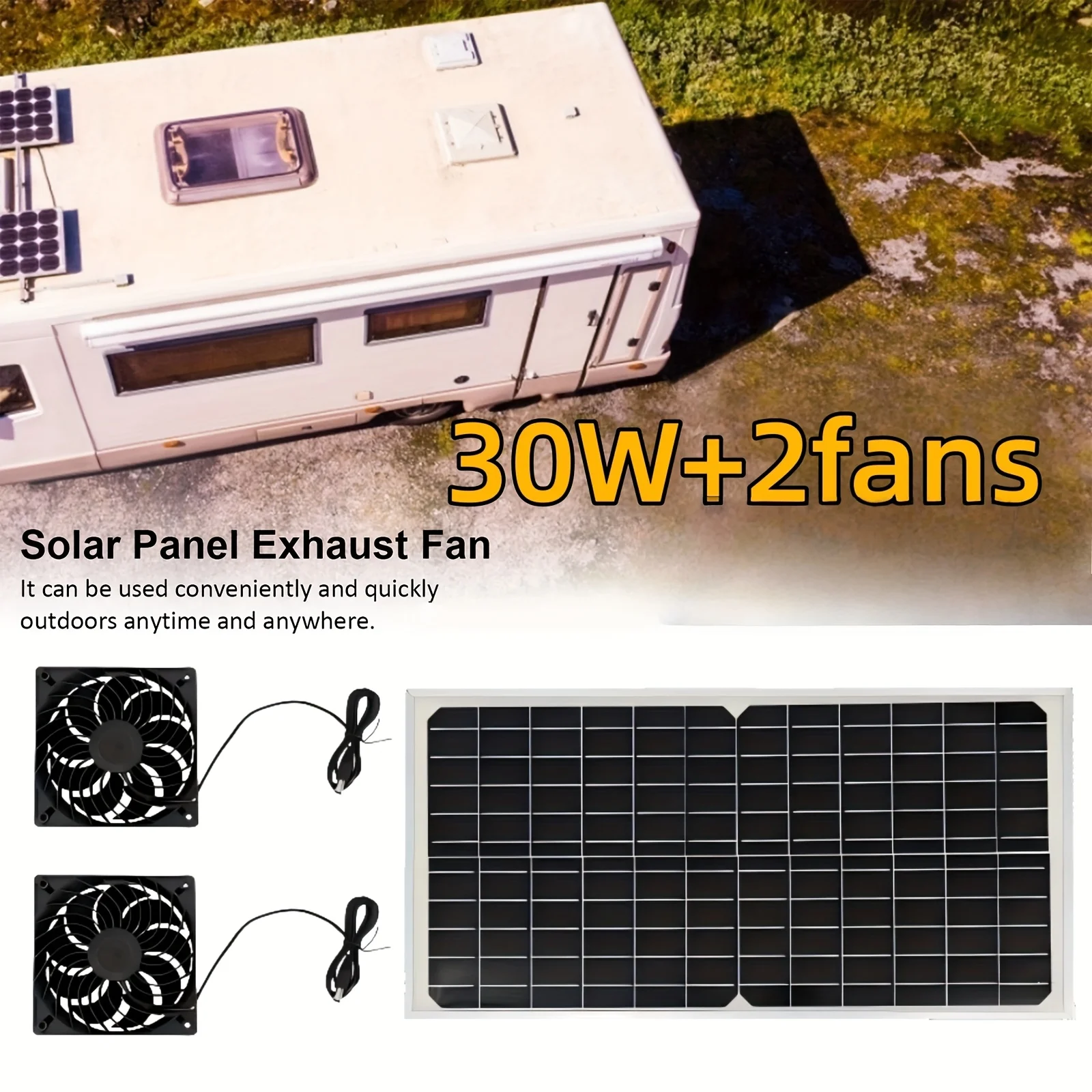 Solarbetriebener Doppellüfter, 30 W, wasserdichter Doppelabluftventilator, Luftabsauger für Camping, Gewächshaus, Küche, Tierhaus, Wohnmobile – Detail 3