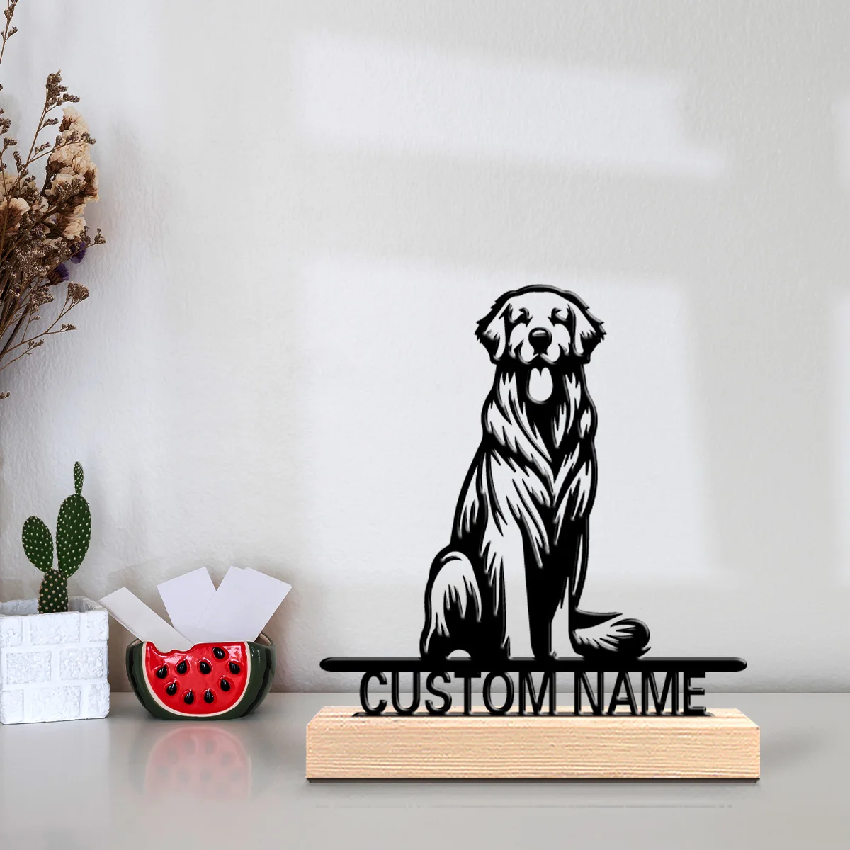1pc Minimalist dog Personalized Name Metal Statue Metal Ornament Art Figurine With Wood Base Iron Ornament For Girl Gifts - view 6