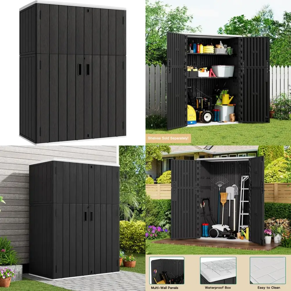 

KINYING Вертикальный навес для хранения на открытом воздухе, 57 куб. футов, водонепроницаемый шкаф для хранения на открытом воздухе, навесы из смолы и распродажа для наружного хранения для Ga