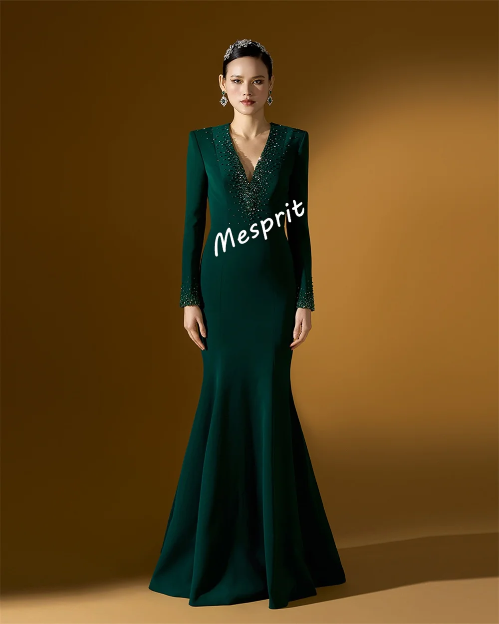 Maßgeschneidertes Damen-Abendkleid mit Perlenstickerei, glitzernd, maßgeschneiderter Anlass, V-Ausschnitt, Meerjungfrau, lange Kleider, maßgeschneiderter Anlass, elegante Party