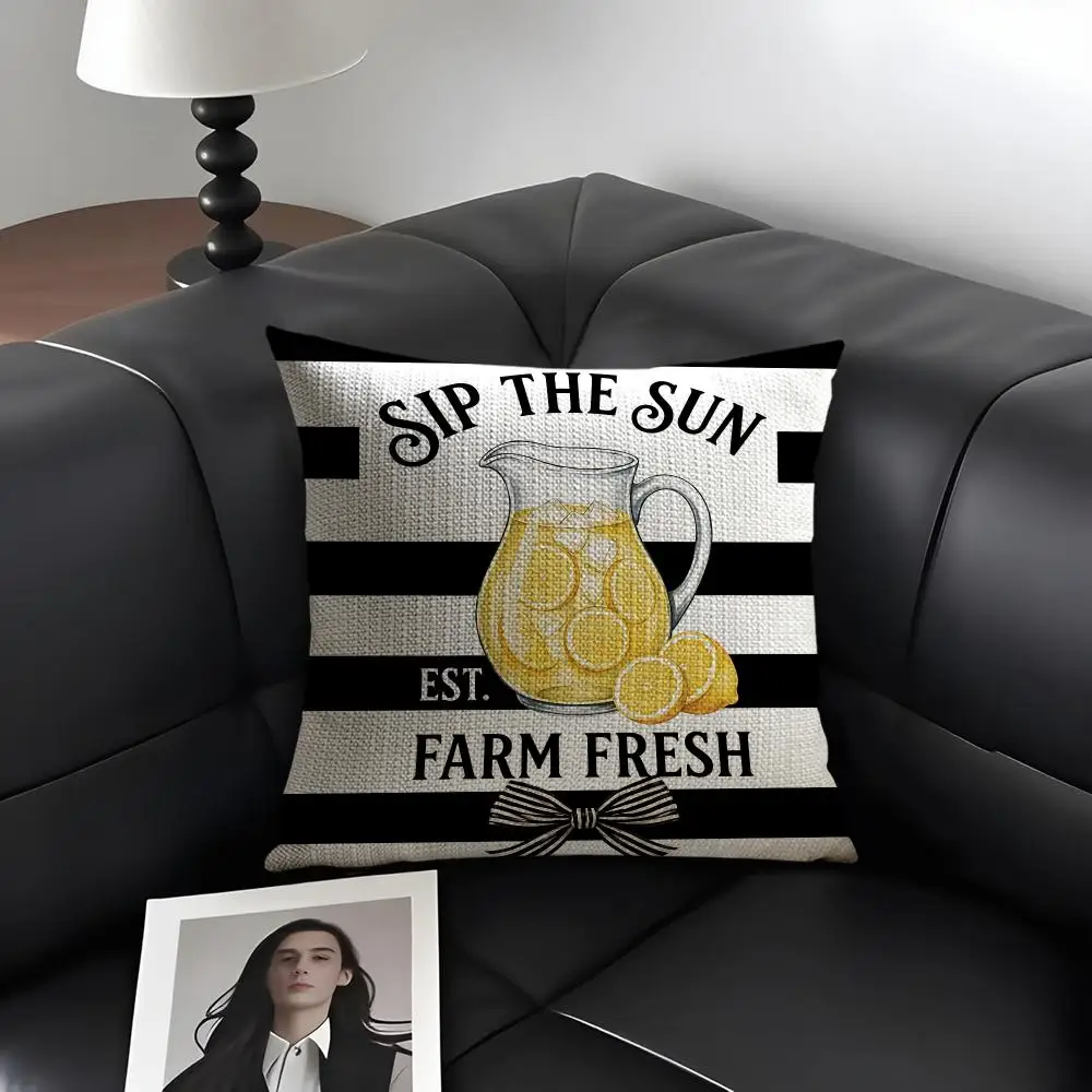 Vintage Bike Lemon Cushion Cover Natural Linen Organic Fabric Double-Sided Printing Breathable Perfect Gift For Decor