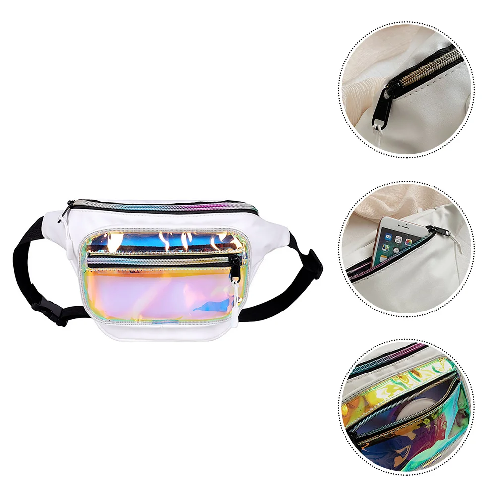 

Transparent Waist Bag White PU Material Adjustable Strap Fanny Pack Beach Pouch Fashion Accessory Moderate Capacity Daily
