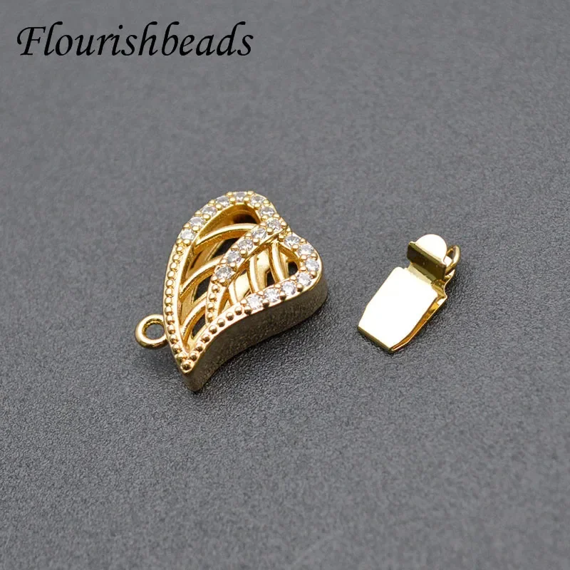 Nickle Free Real Gold Plating CZ Beads Paved Leaf Shape Clasp Connector DIY Necklace Bracelet for Jewelry Making 10pcs/lot