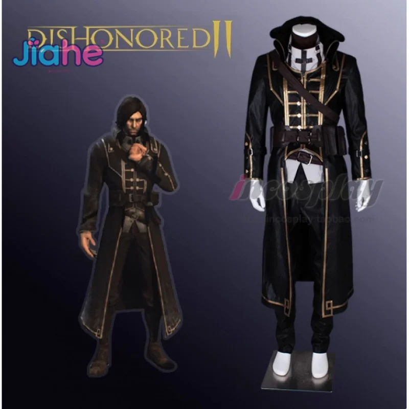 Dishonored Corvo Attano Cosplay Chief Royal Guard زي معطف قبعة السراويل حزام الخصر حقيبة الدعامة مجموعة هالوين رجل وسيم موحد