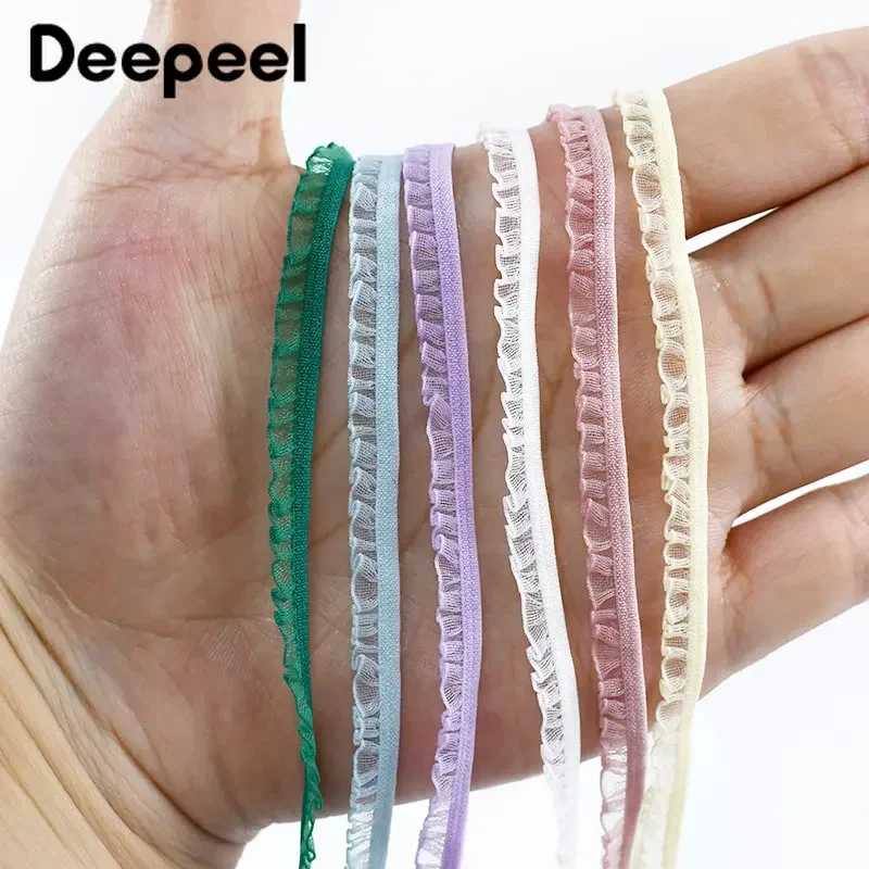 20/40Meters 6mm Ruffled Elastic Bands Stretch Lace Trims Ribbons Tape Decorative Clothes Hair Rubber Band DIY Sewing Accessories