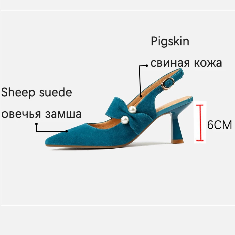 2022 New Spring Suede Leather Slingbacks Pumps Fashion Pointed Toe Shallow High Heels Buckle Strap Heels for Women Women Shoes