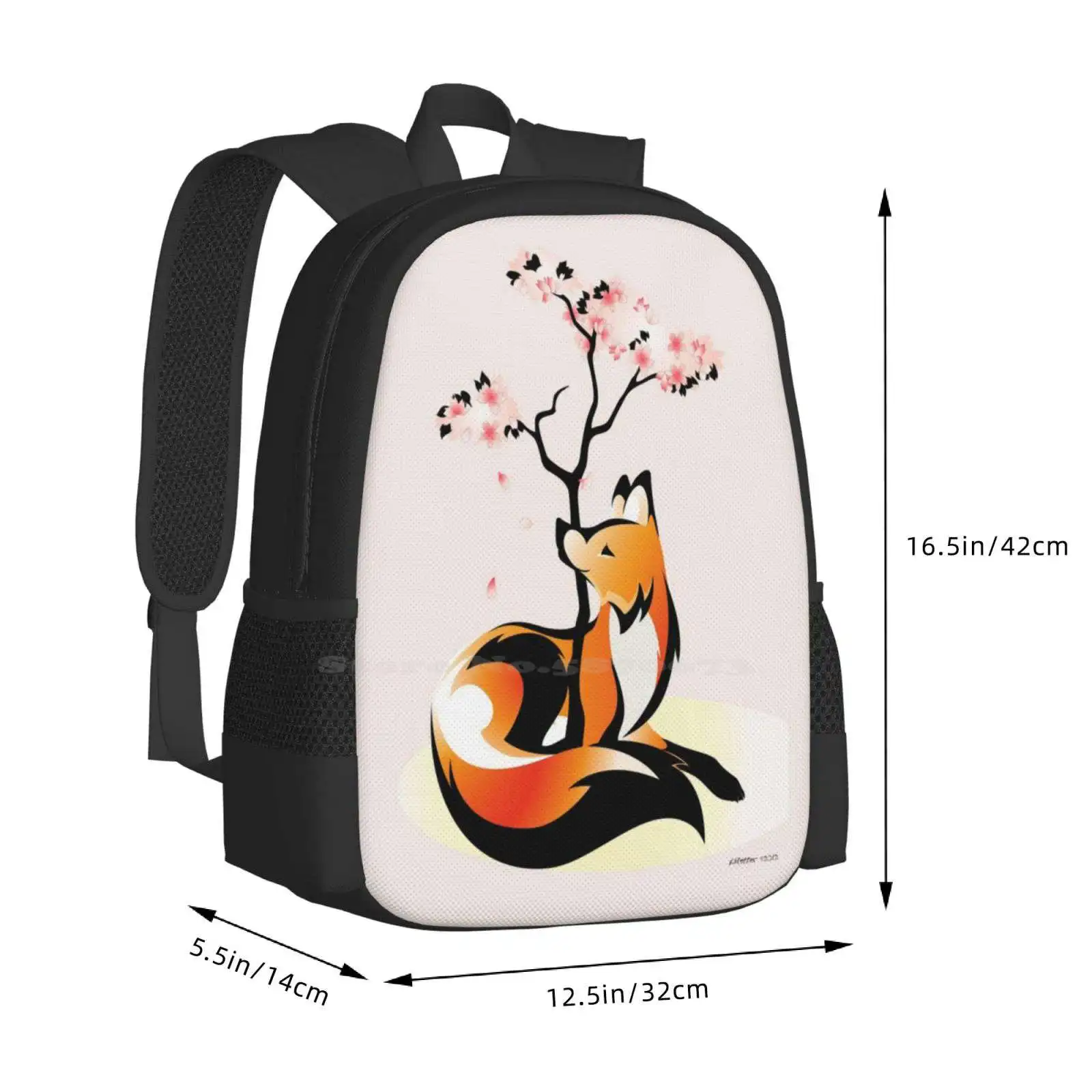 Tas desain pola Sakura ransel siswa Foxes Rhpotter Tribal hewan liar Jepang Sakura bunga Sakura