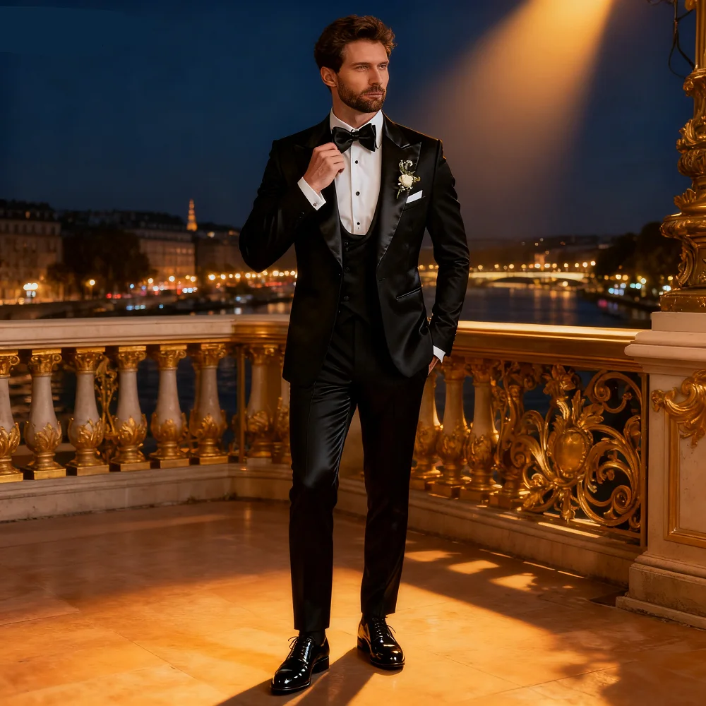 

Men's Wedding Terno Slim Fit Solid Lapel Repeated Smoking 3-Piece Casual Blazer with Pants And Tie for Men