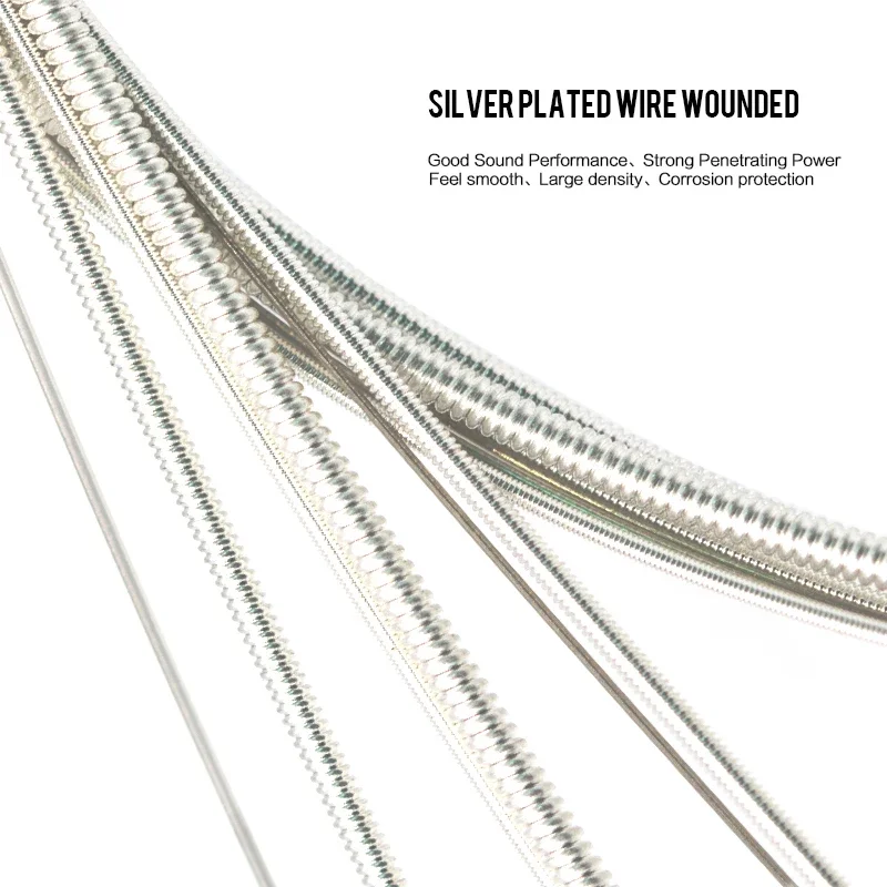 Corde per chitarra acustica Orphee Corde per chitarra avvolte placcate in argento con nucleo esagonale in acciaio al carbonio medio Accessori per parti di chitarra