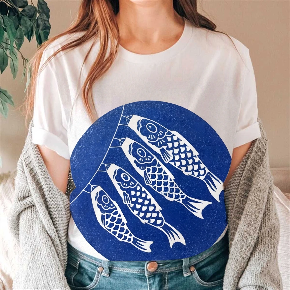 Fishes Cute Cartoon Pattern Quality Oversized Acid Washed Y2K T Shirt Men Vintage T-shirts Streetwear Mineral Wash Tee Shirts