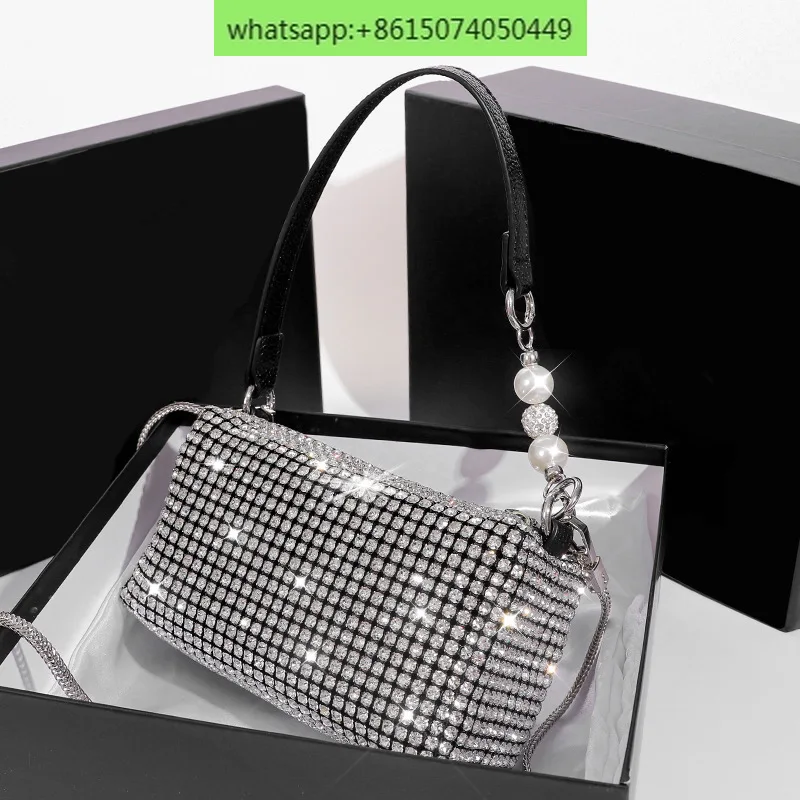 Trend King Soft Rhinestone Bag Women's A Shiny Full Diamond Texture W Crossbody Portable Armpit Bag