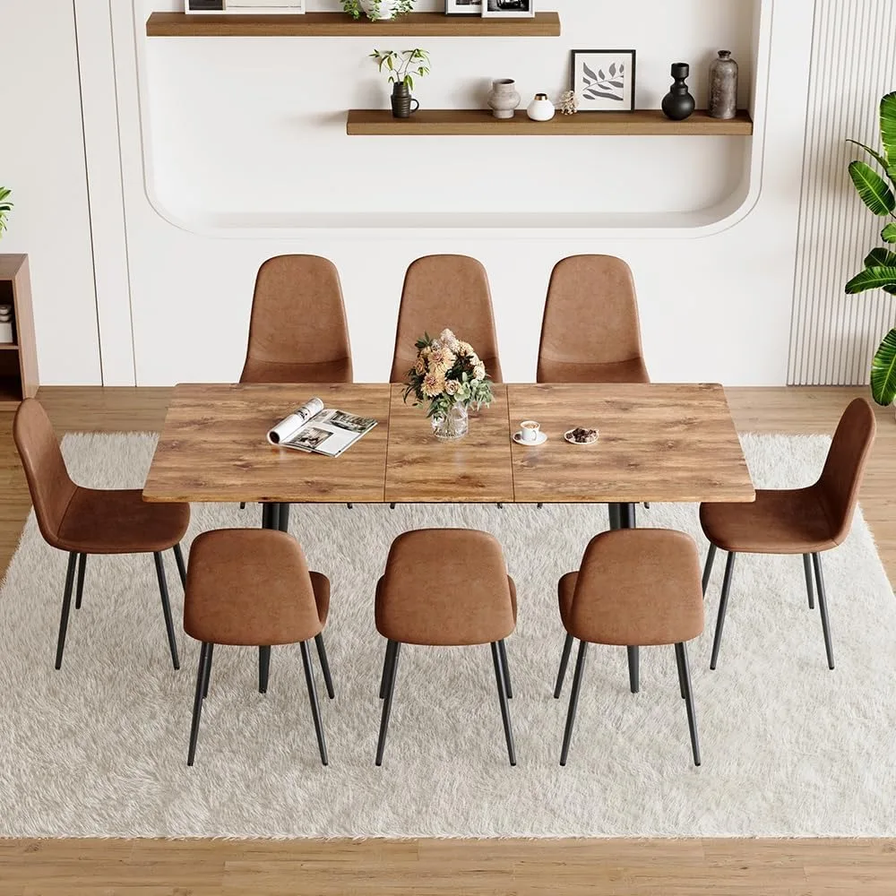 

Набор выдвижных обеденных столов 59–75 дюймов на 8 стульев с мягкой обивкой, набор деревянных кухонных столов из 8 стульев, экономия места, легко