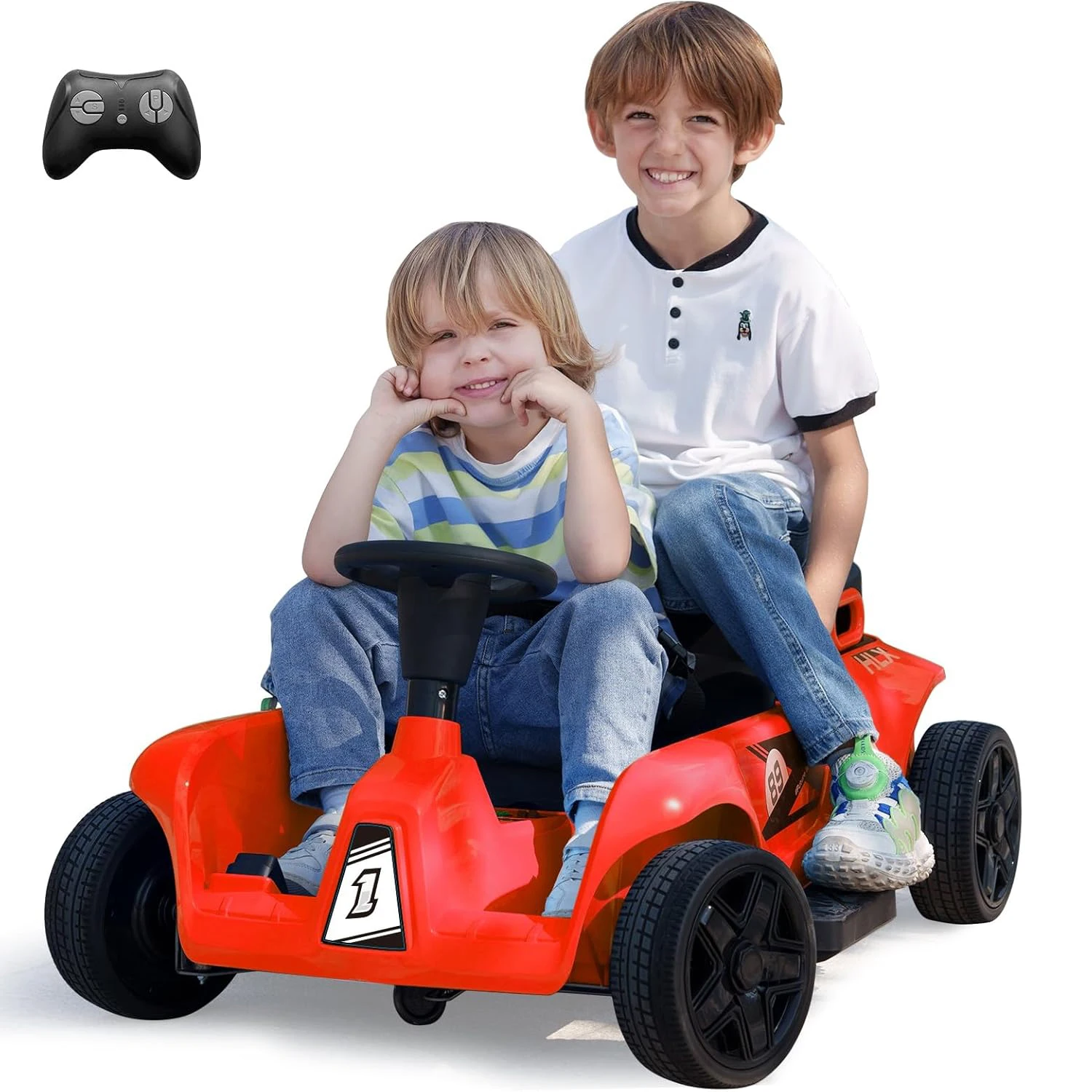 

24V 2 Seaters Ride On Vehicles Toy with Remote Control for Kids,Inner+Outer Driver Pedal,2 * 7Ah Battery 2 * 120W Motors