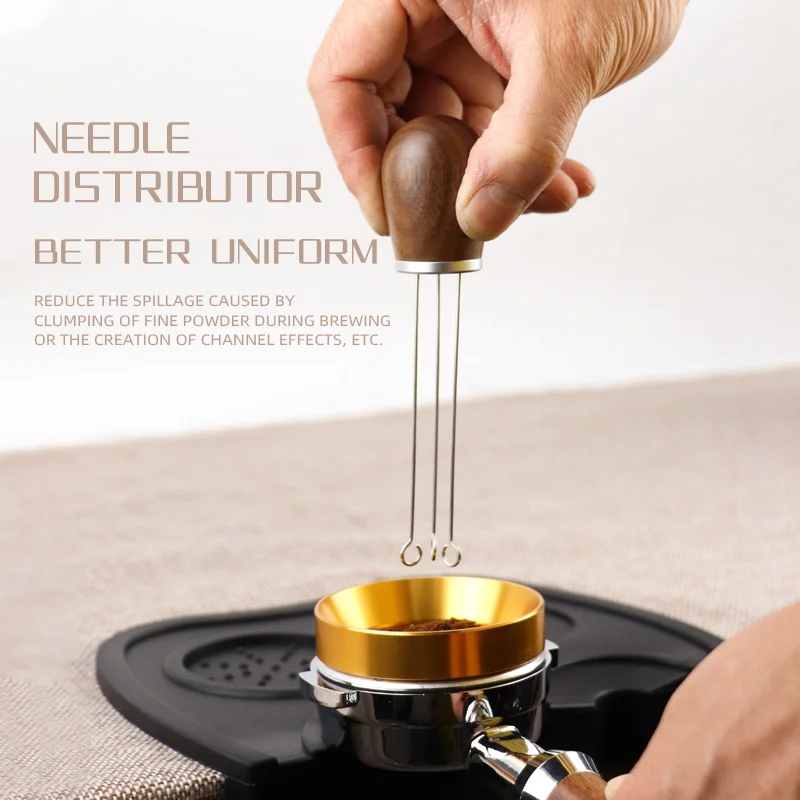 

Coffee Solid Wood Handle Needle 58MM 51mm Coffee Tamper Distributor Leveler Tool Needle Type Coffee Powder Distributor