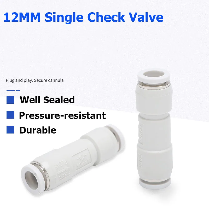 One Way Valve Pneumatic Quick Connector Straight Through Check Valve Air Pipe Docking Quick Connector For12mmO/D Semi Rigid Pipe