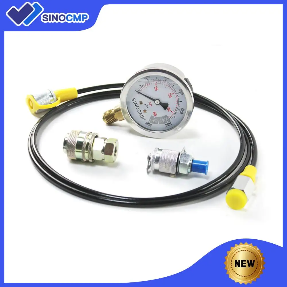 1 Set 40MPA/6000PSI Hydraulic Pressure Test Coupling Kit for Excavator Pressure Gauge Kit, 1 Gauge, 1 Test Hose and 2 Couplings