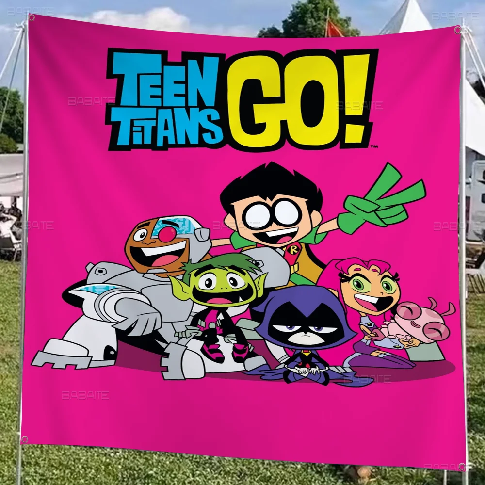 T-Teen T-Titans Go Creative Pattern Hanging Flag Polyester Printed Banner Hand Pulled Flag