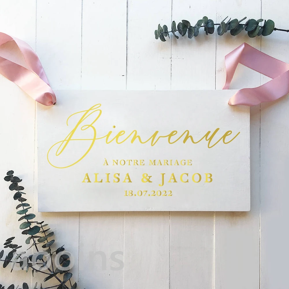 Panneau De Bienvenue Mariage Personnalisé 73x42cm - Sticker Mural PVC - Décoration Mariage Bienvenue