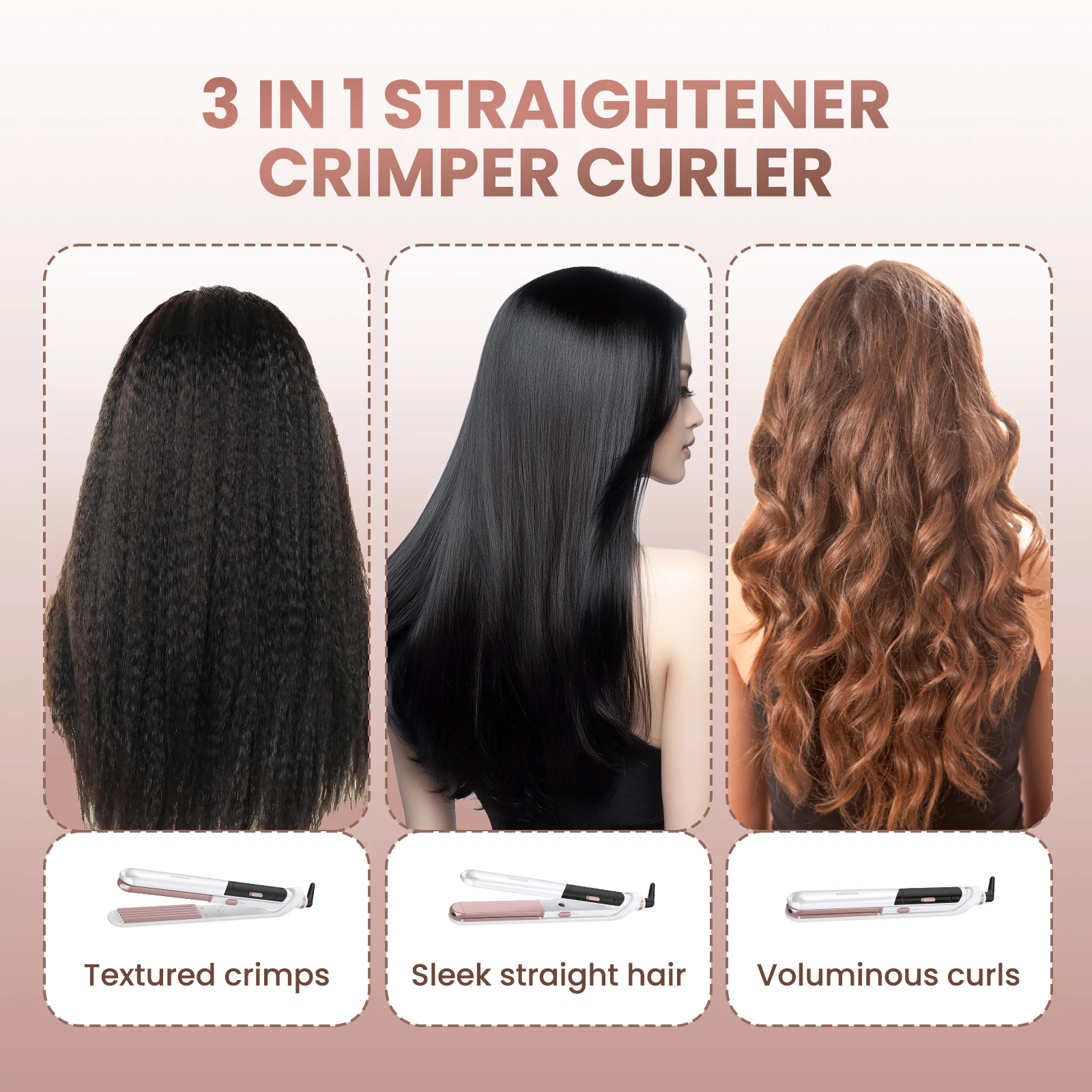 MAXGROOM 3In 1 المهنية مكواة فرد الشعر بكرة الشعر PTC السيراميك تسخين سريع بكرة الشعر قابل للتعديل درجة الحرارة مكواة فرد الشعر #3