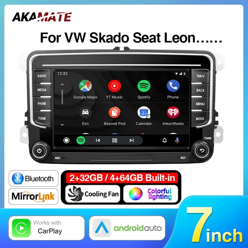 

Автомобильный радиоприемник для Volkswagen VW Passat Golf Tiguan Touran Polo Skoda Seat Leon CarPlay Android автомобильный 7-дюймовый мультимедийный Авторадио