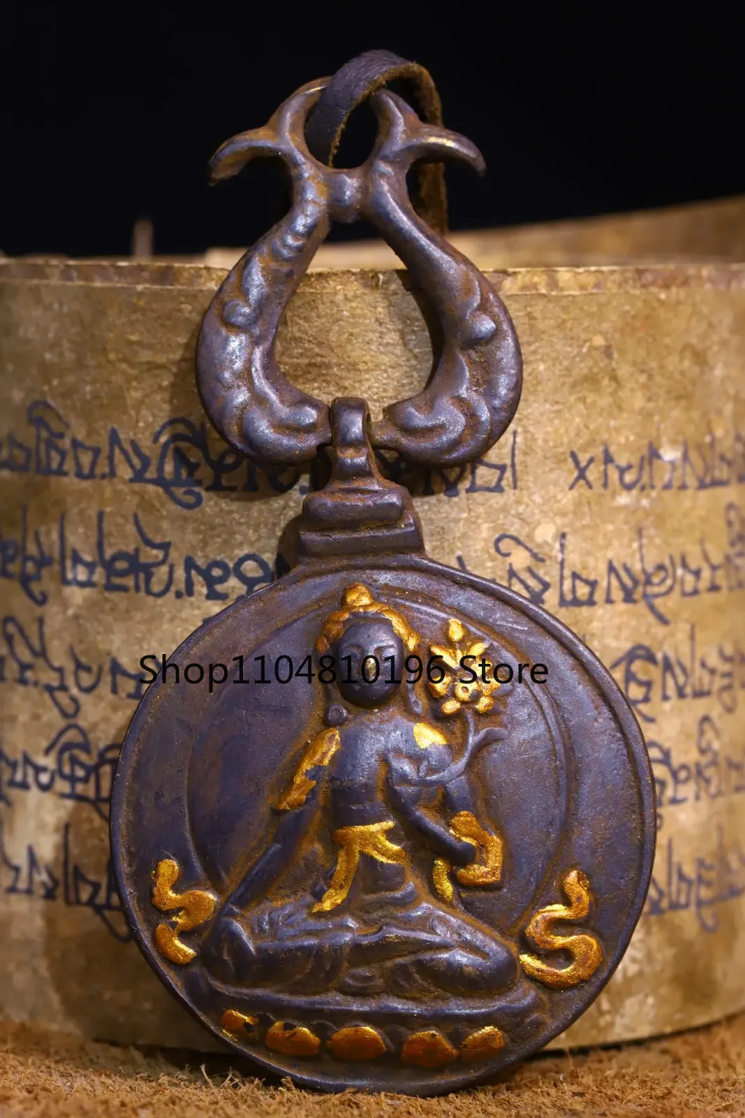 Bronze Gilded Nine Palaces Eight Trigrams Fish Green Tara Amulet Pendant
