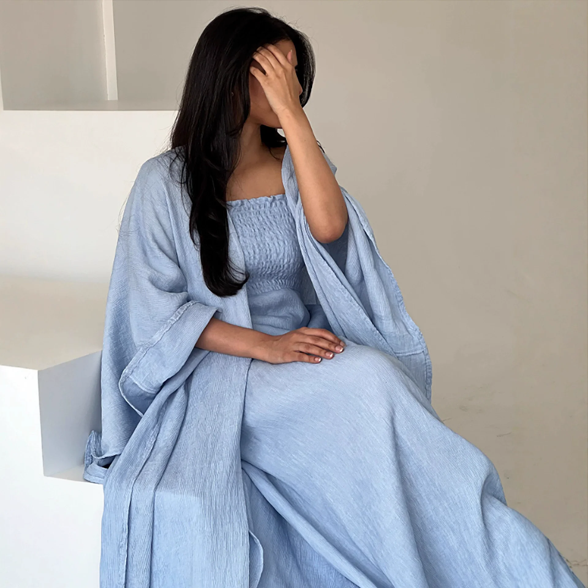 Oriente médio ramadan árabe dubai robe feminino muçulmano moda cinta saia + elegante abaya cardigan duas peças conjunto de robe