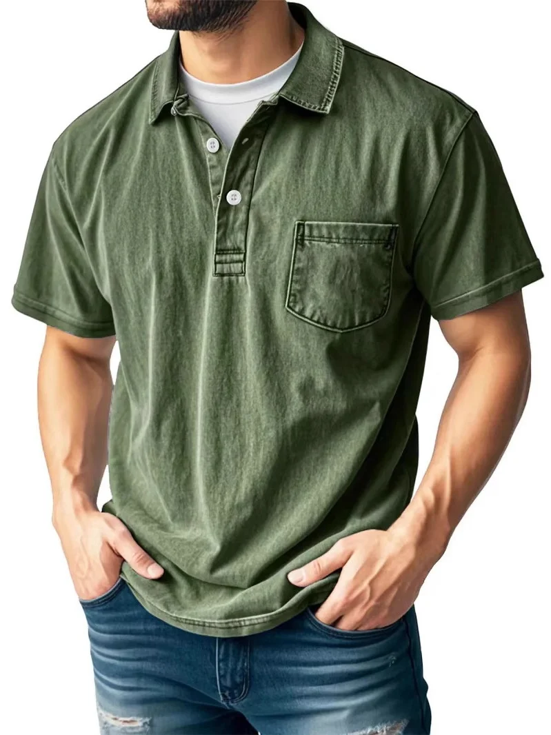 

New Men's Casual Versatile ort Sve Button Collar Loose irt Faionable Top for Youth Summer Stand Fit Pure Color