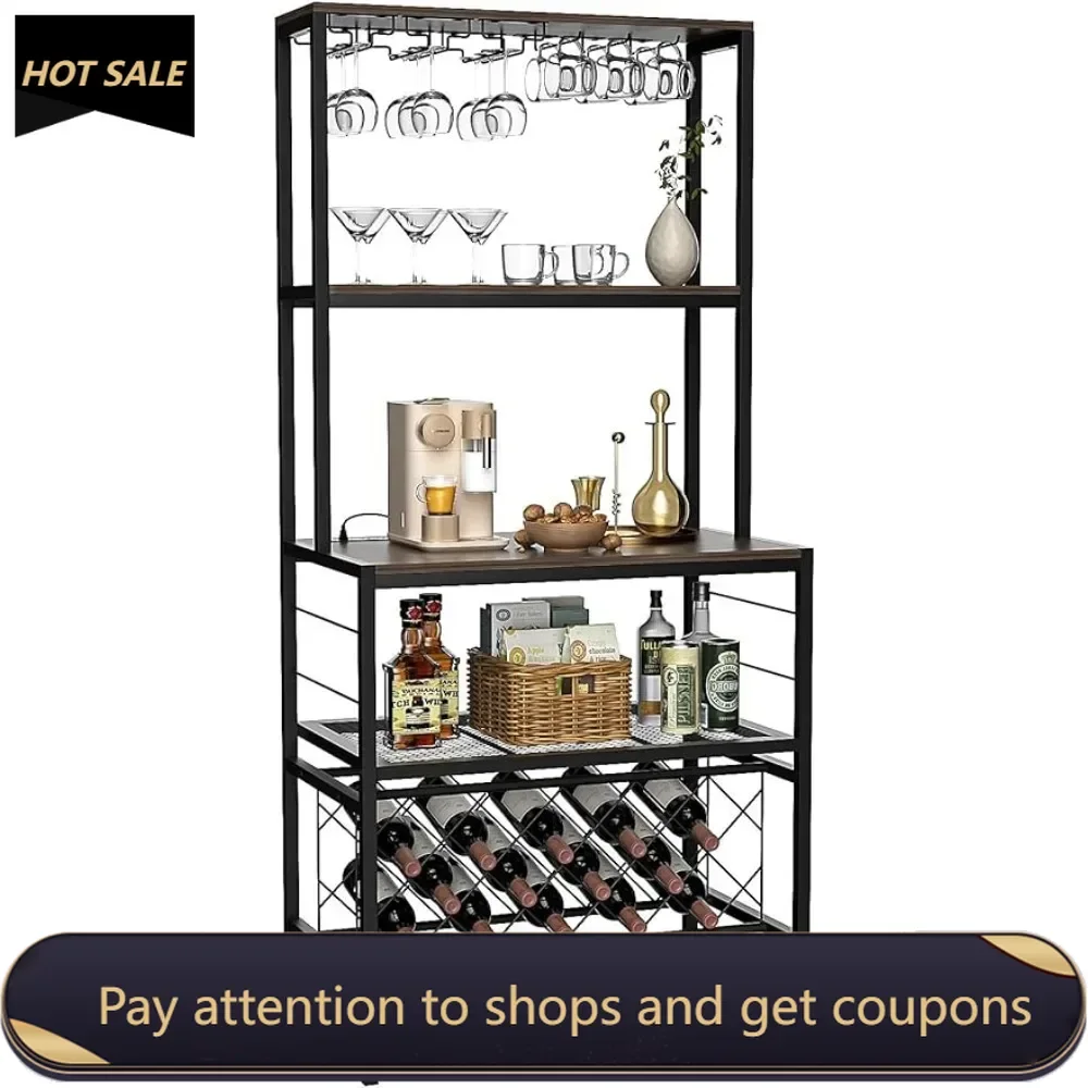 

Corner Bar Cabinet With Glass Bottle Holder for Home Kitchen Dining Room Metal Wine Rack Freestanding Liquor Display Cabinet