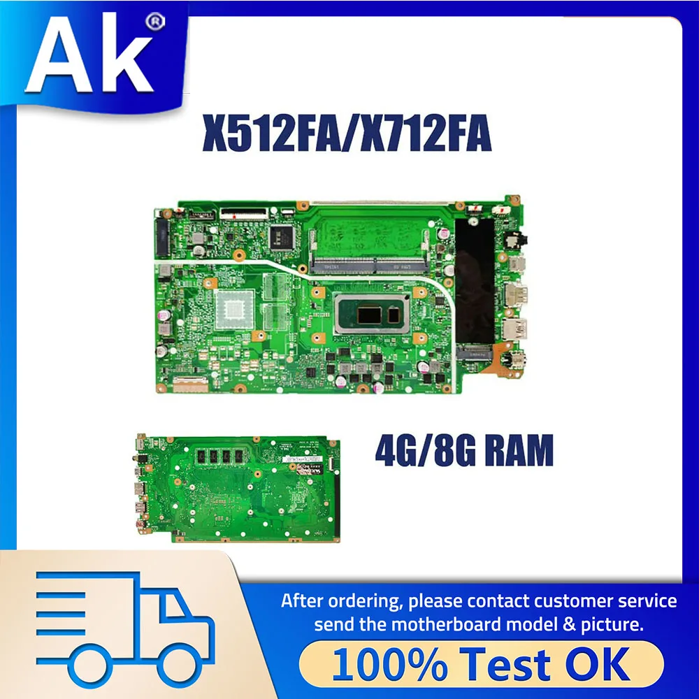 Notebook Mainboard For ASUS X512FA X712FA X712FAC X512FAC X512FB X512FJG Laptop Mother board I3 I5 I7 8th 10th CPU 4G 8G RAM