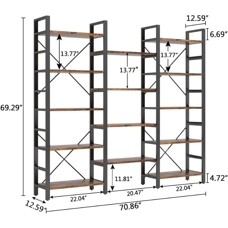 Etagere Large Open Bookshelf Vintage Industrial Style Shelves Wood and Metal bookcases Furniture for Home & Office