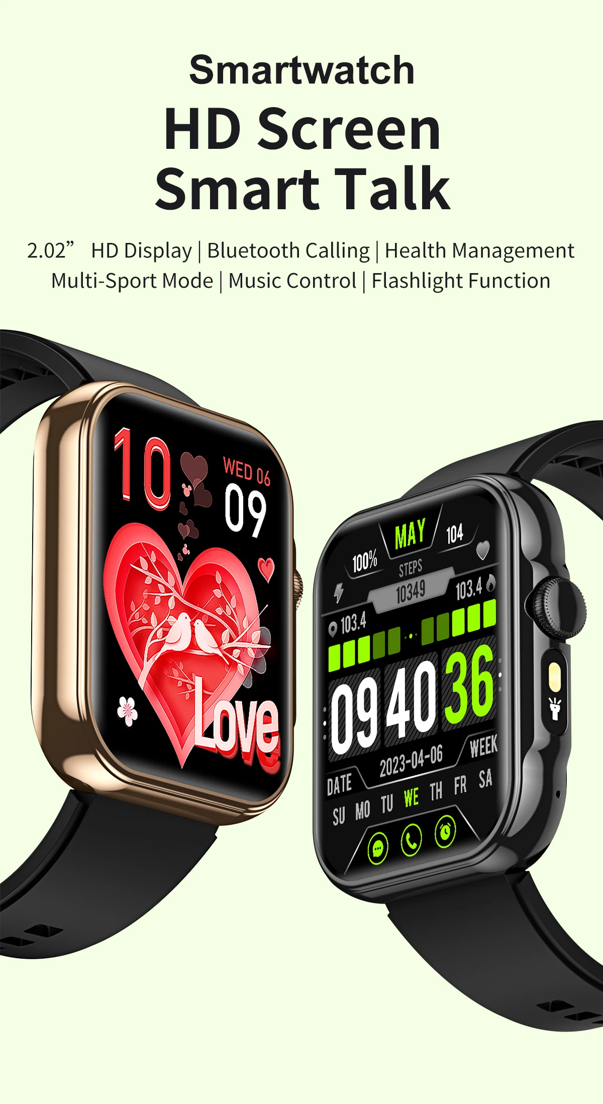 

Новые умные часы с HD-экраном, монитор здоровья, Bluetooth-вызовы, несколько режимов упражнений, водонепроницаемый фитнес-трекер с фонариком