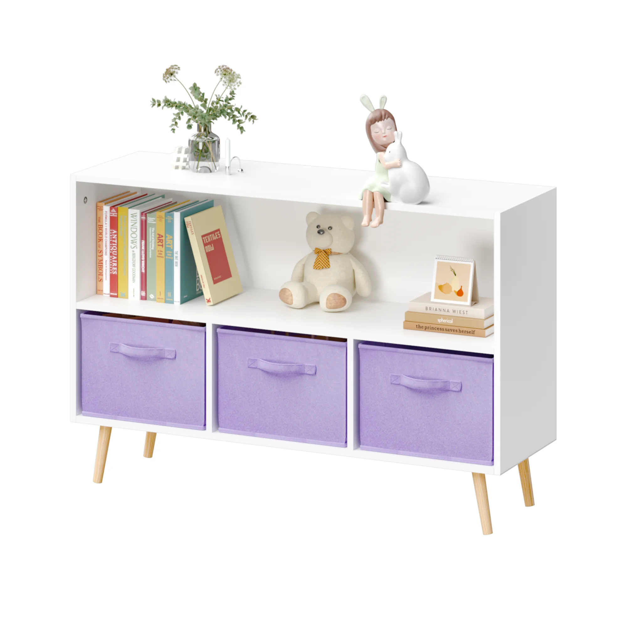 

Purple 3-Drawer Kids Book & Toy Organizer: Fabric Drawer Bookcase for Children’s Room/Living Area,Not Assembly