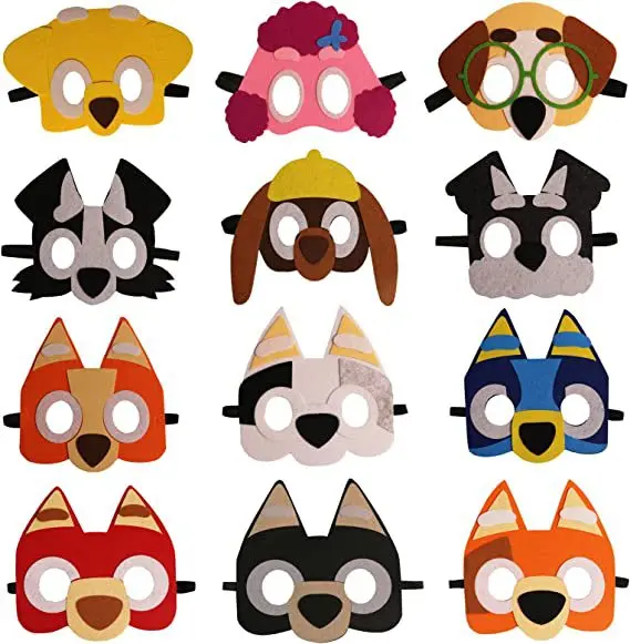 Hot 12Pcs Bluey series Birthday Party Masks Toy Puppy Bluey Kids Costume Masks Patrulla Canina Figure Mask Kids Cosplay Party