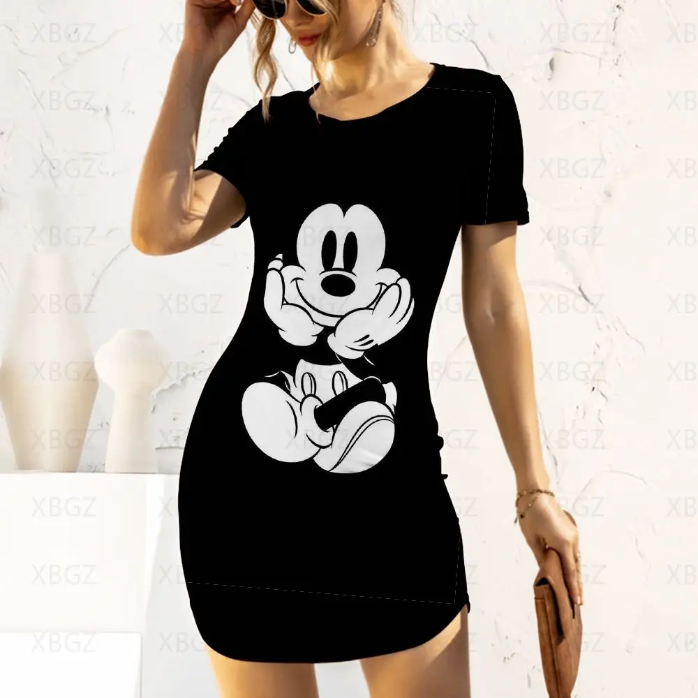 

Party Dresses Disney Women 2022 Mikey Mouse Print Y2k Evening Minnie Summer Woman Tight Women's Dress Sexy Chic Elegant Slim Fit