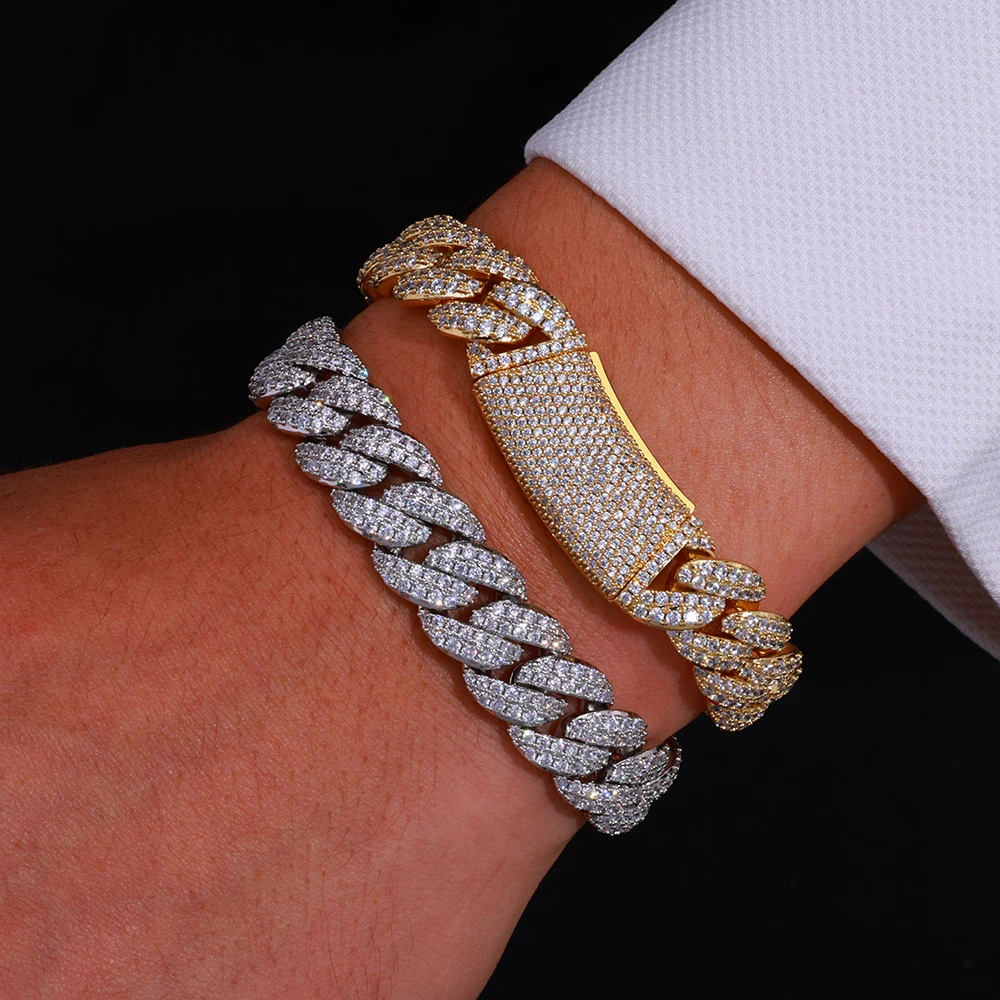 

HHIOK браслет хип-хоп ювелирные изделия блестящий кубический цирконий Майами 13 мм кубинская цепочка для мужчин и женщин праздничный подарок