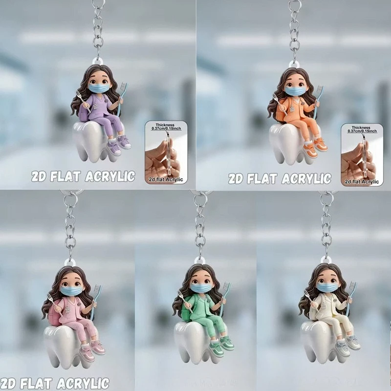 2D Flat Cartoon Doctor Dentist Acrylic Keychain Decoration Pendant Cute Doctor Nurse Backpack Hanging Accessories Artistic Gifts