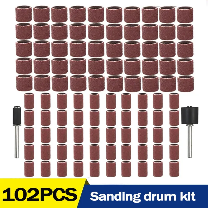 11/102pcs #80 #120 #180 Sanding Band Sanding Drum Kit Grit for Dremel Sleeves For Electric Mini Angle Grinder Sanding Mandrels