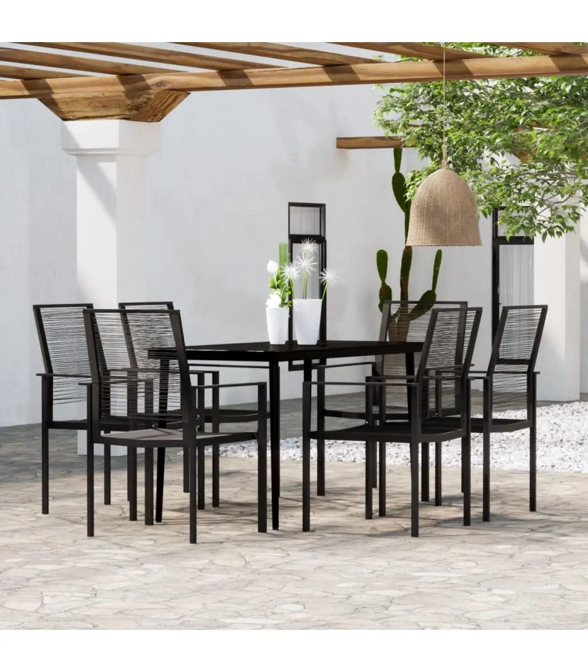 Garden sets garden dining set 7 pieces Black