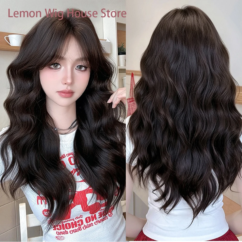 Long Wavy Black Wig High Quality Fiber Wigs Middle Part Natural Wig for Women Daily Cosplay Wigs Heat Resistant Synthetic Hair