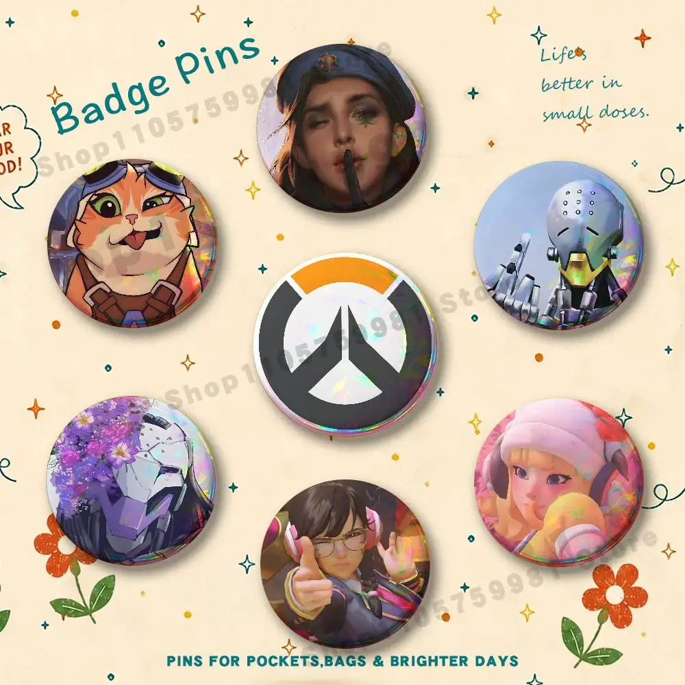 Pop Game O-Overwatch Cartoon Brooches for Bag Decor Jewelry Accessories Gift 25/32/44/58/75mm Round Cartoon Badges