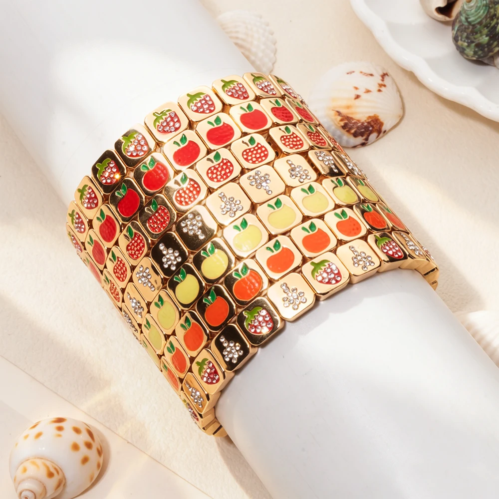 2026 New Design Drop Oil Apple Strawberry Beaded Elastic Bracelet For Women and Girls Accessory Y2K