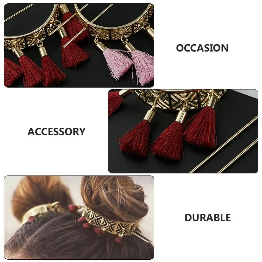 Stik Rambut Berongga Gaya Boho Jepit Rambut Rumbai Braket Kubah Aloi Pin Rambut Emas Perhiasan Wanita