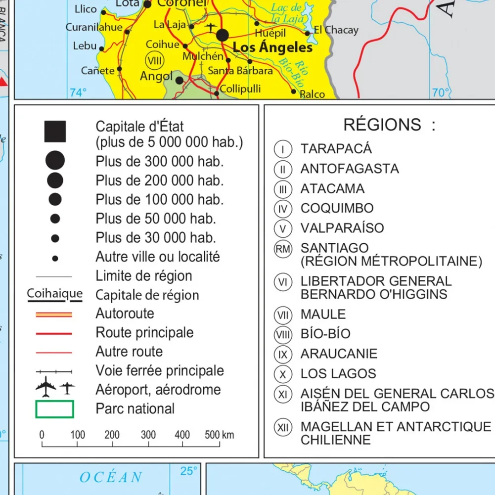 150*225 cm mapa polityczna Chile (w języku francuskim) duży plakat włóknina płótno malarstwo salon dekoracja wnętrz przybory szkolne